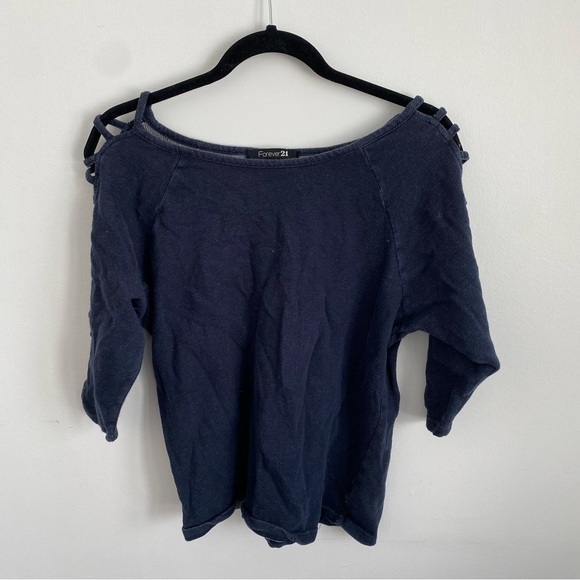 FOREVER 21 Long Sleeve Cotton Sweater Scoop Neck in Navy Blue • size S Small - Picture 1 of 6